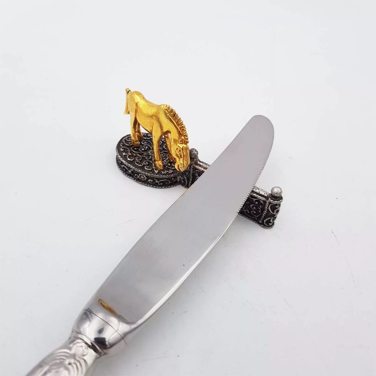 Knife rests horse jumping silver and gilt plated vintage France