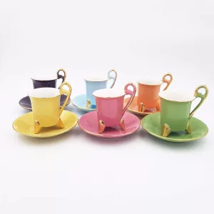 Multicolor coffee set 6p porcelain Genevieve Lethu