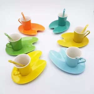 Multicolor coffee set 6p porcelain Genevieve Lethu Artist Collection