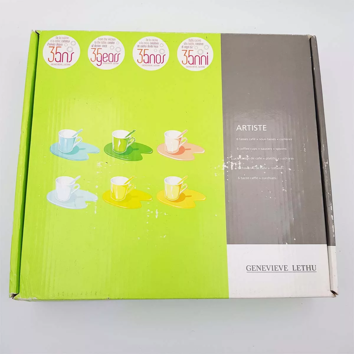 Multicolor coffee set 6p porcelain Genevieve Lethu Artist Collection