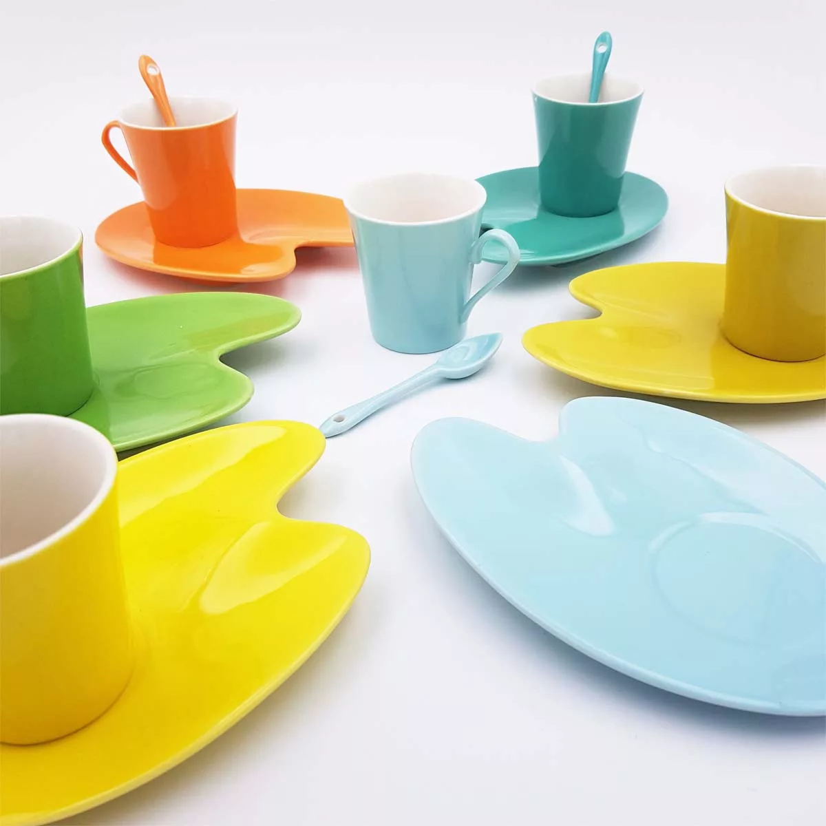 Multicolor coffee set 6p porcelain Genevieve Lethu Artist Collection