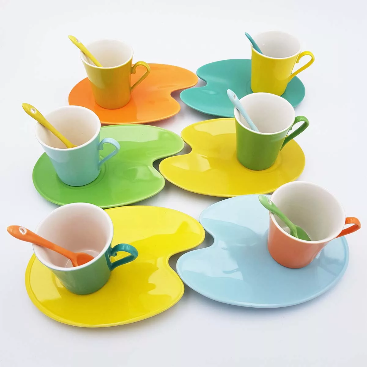 Multicolor coffee set 6p porcelain Genevieve Lethu Artist Collection