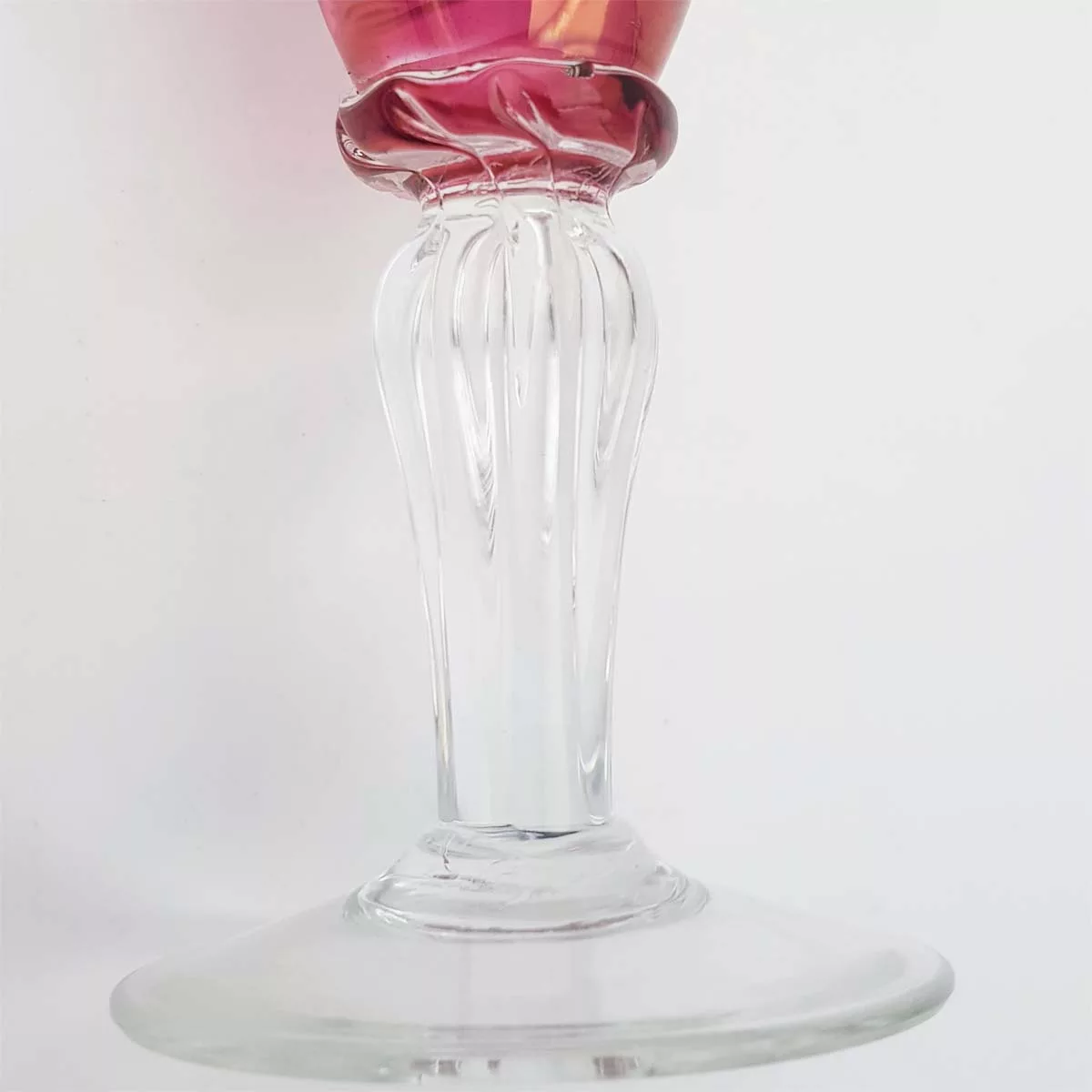 Pink cut glass decanter and 4 shot glasses vintage France