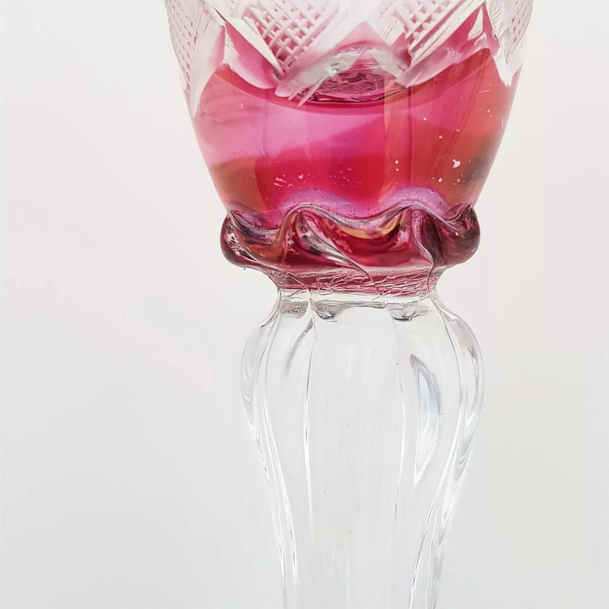 Pink cut glass decanter and 4 shot glasses vintage France