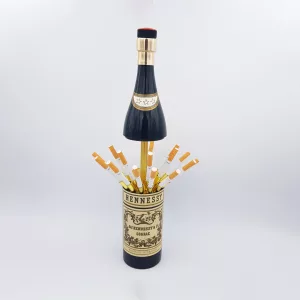 Vintage cigarettes dispenser shape of a bottle of cognac Hennessy musical box