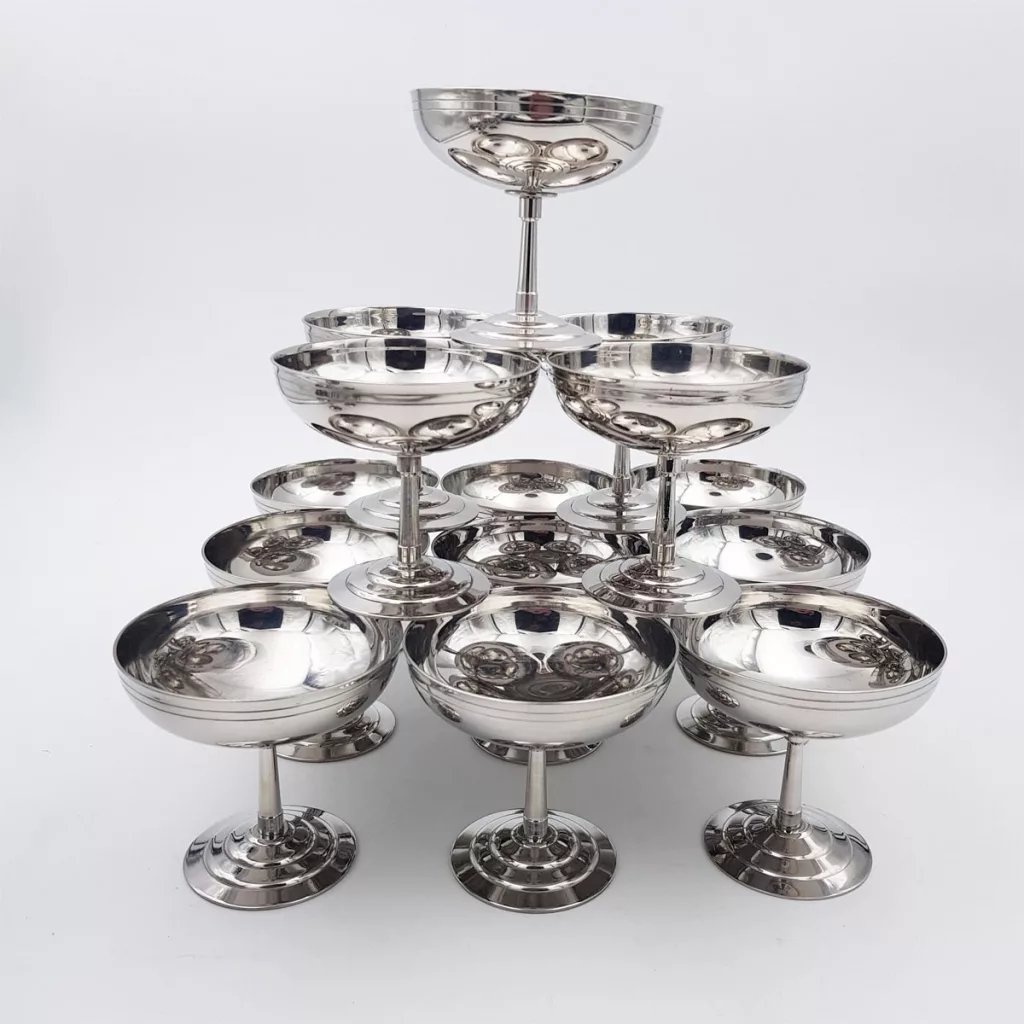 14 vintage Dessert bowls Ice cream cups 1970/1980 stainless steel 6cl Letang Remy Classic