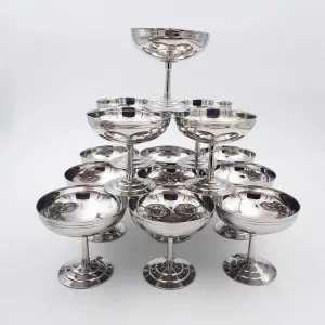 14 vintage Dessert bowls Ice cream cups 1970/1980 stainless steel 6cl Letang Remy Classic
