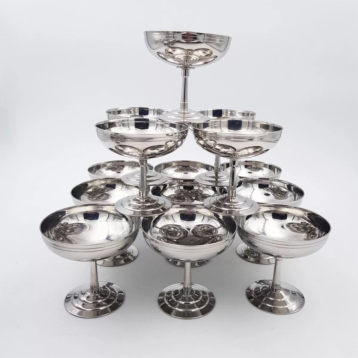 14 vintage Dessert bowls Ice cream cups 1970/1980 stainless steel 6cl Letang Remy Classic
