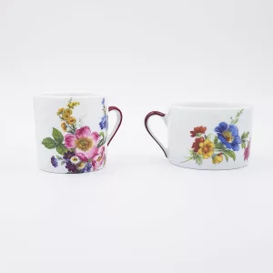 Coffee cup Tea cup porcelaine flower decoration Philippe Deshoulieres Fleurs de Baudelaire