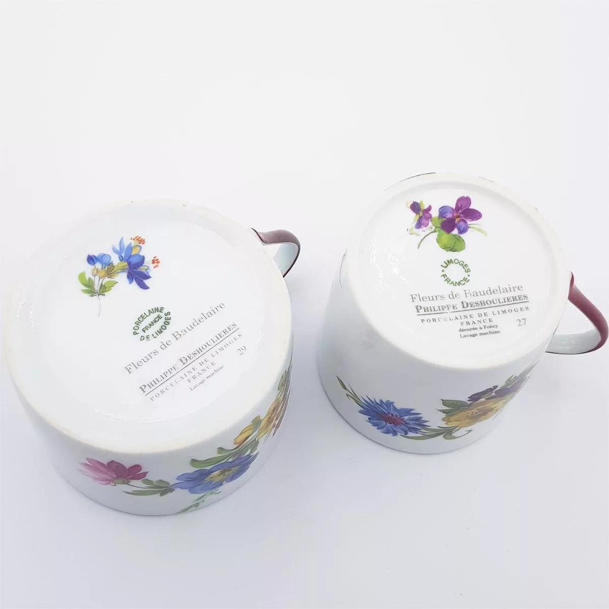 Coffee cup Tea cup porcelaine flower decoration Philippe Deshoulieres Fleurs de Baudelaire