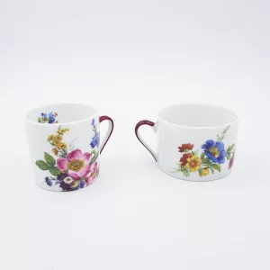 Coffee cup Tea cup porcelaine flower decoration Philippe Deshoulieres Fleurs de Baudelaire