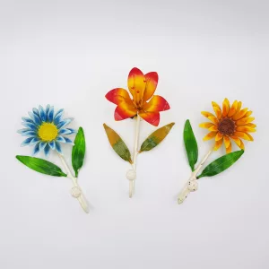 3 vintage metal towel pegs shape of flowers