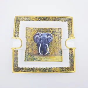 Luxury rectangular ashtray trinket tray elephant decor Raynaud Limoges porcelain