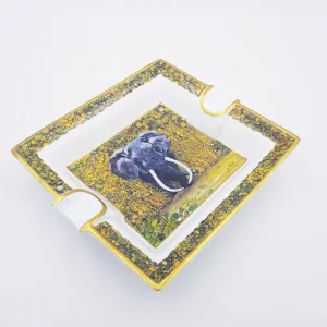 Luxury rectangular ashtray trinket tray elephant decor Raynaud Limoges porcelain