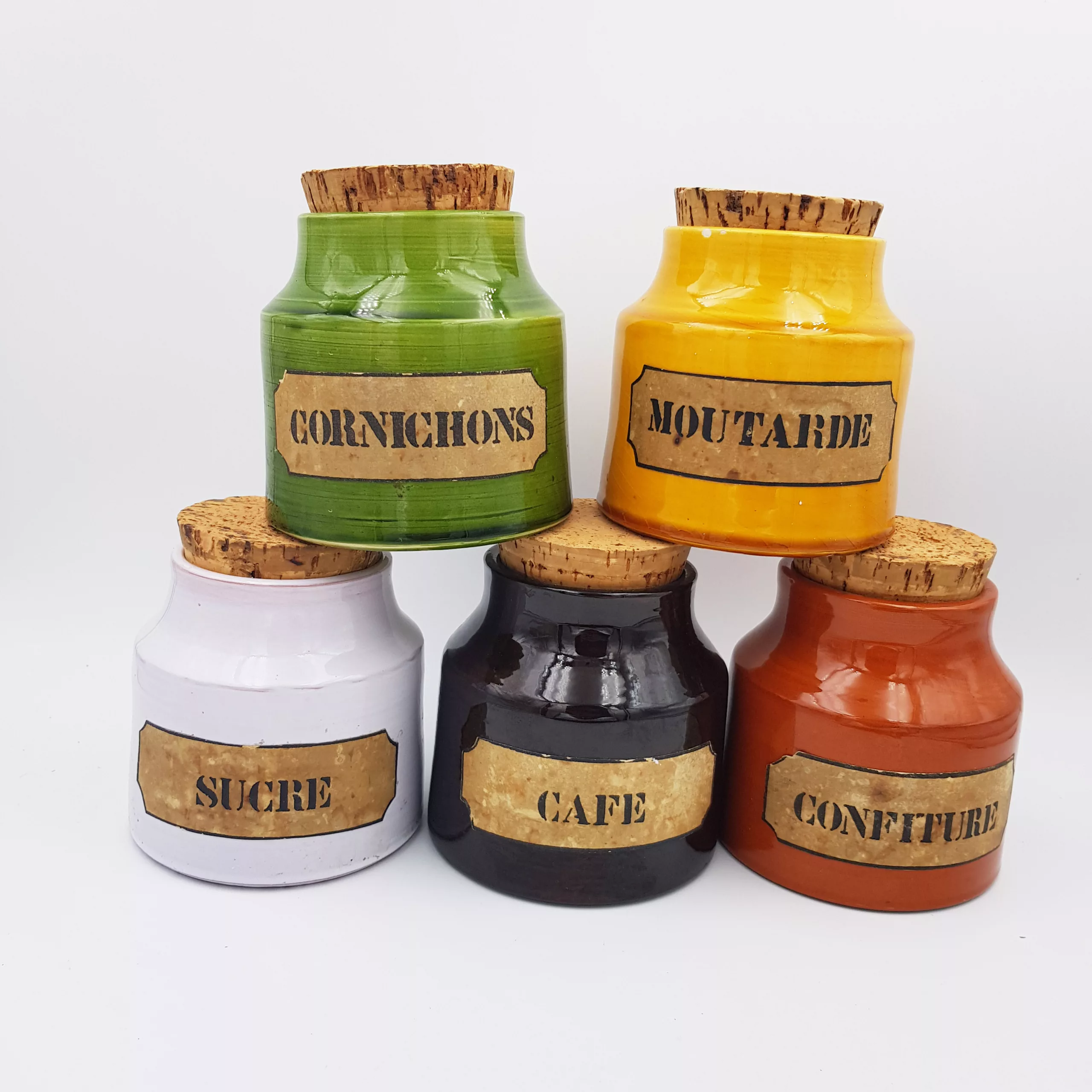 Mado Jolain 5 ceramic spice jars 1960s