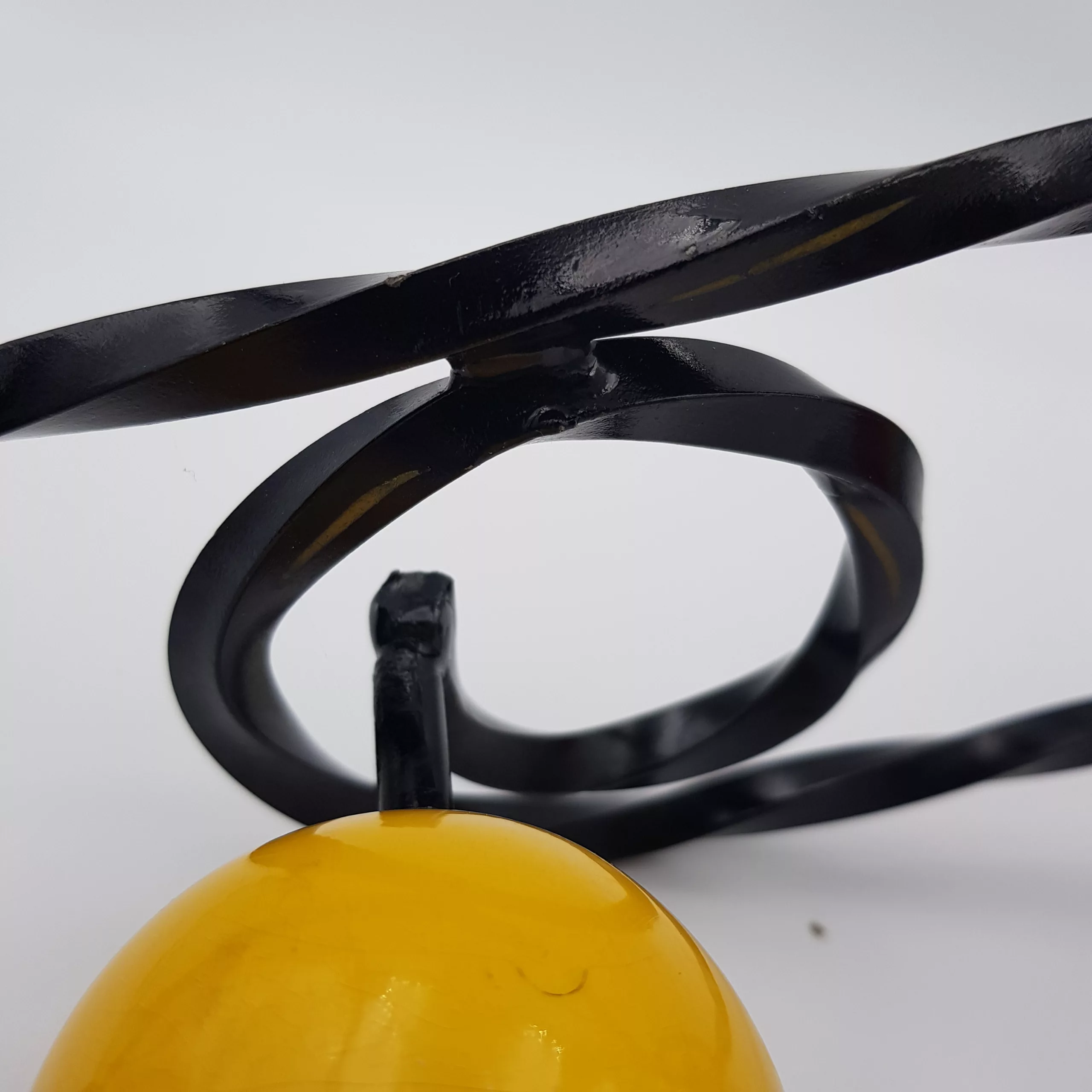 Vintage coat rack twisted metal 4 colored wood balls red & yellow 1950