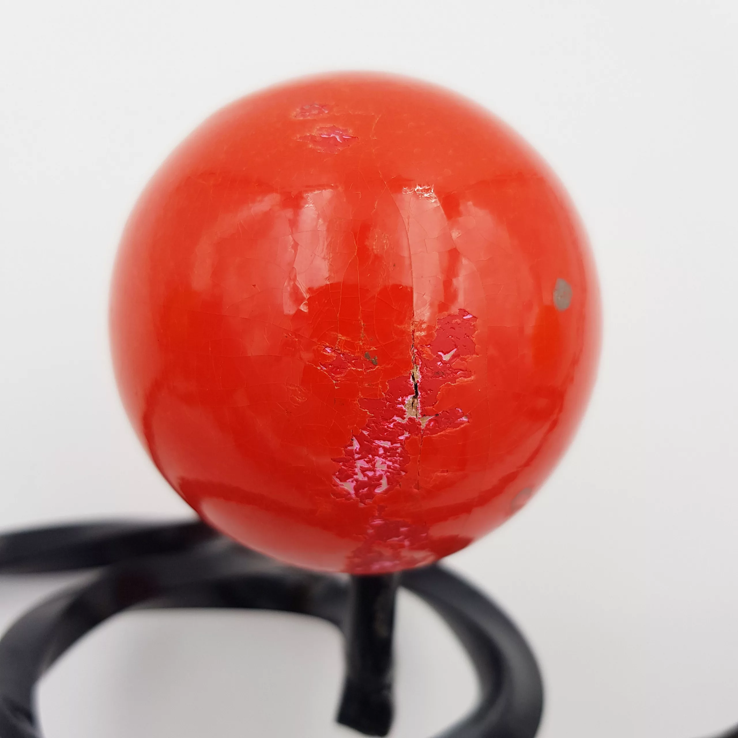 Vintage coat rack twisted metal 4 colored wood balls red & yellow 1950