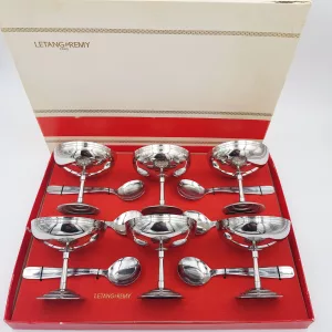 Vintage dessert cups goblets ice cream cups 1970 stainless steel letang remy original box